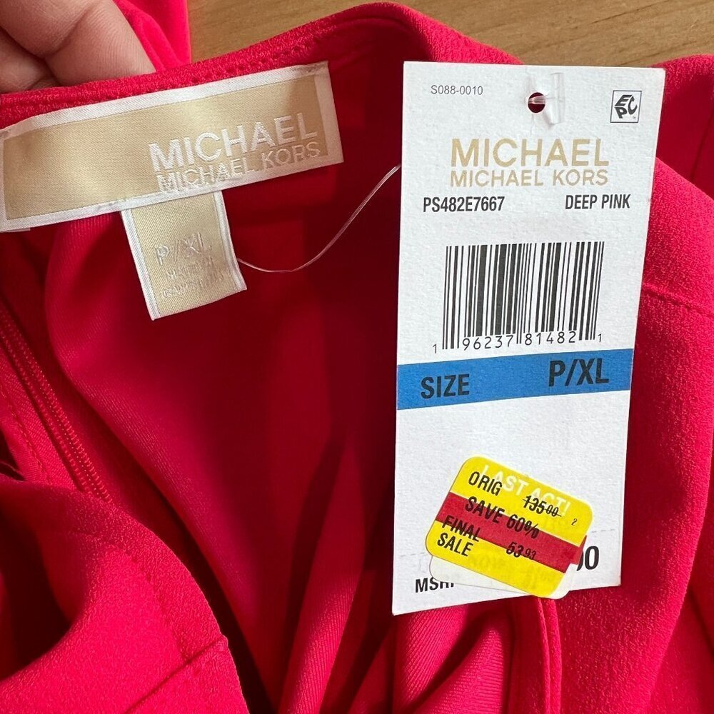 Michael Michael Kors Coral Pink Short Sleeve Sheath Dress Gold Chain Waist PXL - Picture 8 of 12